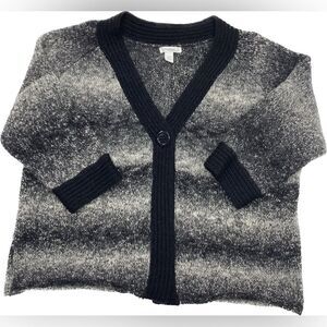 Dressbarn Cozy Fuzzy Knit Cardigan 14/16 One-Button Black Gray Ombre Sweater